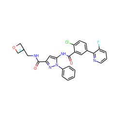 O=C(NCC1(F)COC1)c1cc(NC(=O)c2cc(-c3ncccc3F)ccc2Cl)n(-c2ccccc2)n1 ZINC001772605046