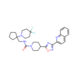 O=C(NCC1(N2CCC(F)(F)CC2)CCCC1)N1CCC(c2nc(-c3ccc4ccccc4n3)no2)CC1 ZINC000072179830