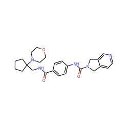 O=C(NCC1(N2CCOCC2)CCCC1)c1ccc(NC(=O)N2Cc3ccncc3C2)cc1 ZINC000166949371