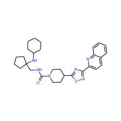 O=C(NCC1(NC2CCCCC2)CCCC1)N1CCC(c2nc(-c3ccc4ccccc4n3)no2)CC1 ZINC000072178690