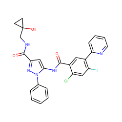 O=C(NCC1(O)CC1)c1cc(NC(=O)c2cc(-c3ccccn3)c(F)cc2Cl)n(-c2ccccc2)n1 ZINC001772613249