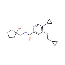 O=C(NCC1(O)CCCC1)c1cc(OCC2CC2)c(C2CC2)cn1 ZINC000146491188