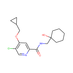 O=C(NCC1(O)CCCCC1)c1cc(OCC2CC2)c(Cl)cn1 ZINC000146470616