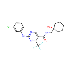 O=C(NCC1(O)CCCCC1)c1cnc(Nc2cccc(Cl)c2)nc1C(F)(F)F ZINC000028645351