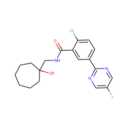 O=C(NCC1(O)CCCCCC1)c1cc(-c2ncc(F)cn2)ccc1Cl ZINC000049071899