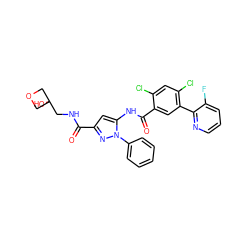 O=C(NCC1(O)COC1)c1cc(NC(=O)c2cc(-c3ncccc3F)c(Cl)cc2Cl)n(-c2ccccc2)n1 ZINC001772603522