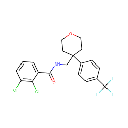 O=C(NCC1(c2ccc(C(F)(F)F)cc2)CCOCC1)c1cccc(Cl)c1Cl ZINC000473183216