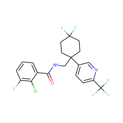 O=C(NCC1(c2ccc(C(F)(F)F)nc2)CCC(F)(F)CC1)c1cccc(F)c1Cl ZINC000217383425