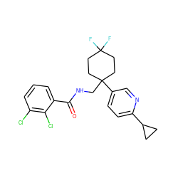 O=C(NCC1(c2ccc(C3CC3)nc2)CCC(F)(F)CC1)c1cccc(Cl)c1Cl ZINC000217361424