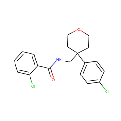 O=C(NCC1(c2ccc(Cl)cc2)CCOCC1)c1ccccc1Cl ZINC000016969590