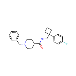 O=C(NCC1(c2ccc(F)cc2)CCC1)C1CCN(Cc2ccccc2)CC1 ZINC000072113076