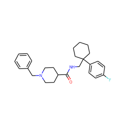 O=C(NCC1(c2ccc(F)cc2)CCCCC1)C1CCN(Cc2ccccc2)CC1 ZINC000072113617