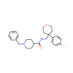 O=C(NCC1(c2ccc(F)cc2)CCOCC1)C1CCN(Cc2ccccc2)CC1 ZINC000065992729