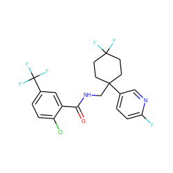 O=C(NCC1(c2ccc(F)nc2)CCC(F)(F)CC1)c1cc(C(F)(F)F)ccc1Cl ZINC000217360287