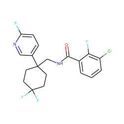 O=C(NCC1(c2ccc(F)nc2)CCC(F)(F)CC1)c1cccc(Cl)c1F ZINC000217383223