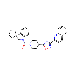 O=C(NCC1(c2ccccc2)CCCC1)N1CCC(c2nc(-c3ccc4ccccc4n3)no2)CC1 ZINC000072181290