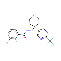 O=C(NCC1(c2cnc(C(F)(F)F)nc2)CCOCC1)c1cccc(Cl)c1Cl ZINC000217370350