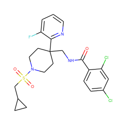 O=C(NCC1(c2ncccc2F)CCN(S(=O)(=O)CC2CC2)CC1)c1ccc(Cl)cc1Cl ZINC000040420667