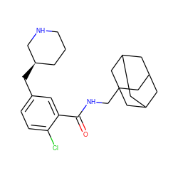 O=C(NCC12CC3CC(CC(C3)C1)C2)c1cc(C[C@@H]2CCCNC2)ccc1Cl ZINC000028825943