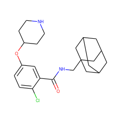 O=C(NCC12CC3CC(CC(C3)C1)C2)c1cc(OC2CCNCC2)ccc1Cl ZINC000028825937