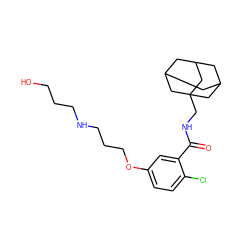 O=C(NCC12CC3CC(CC(C3)C1)C2)c1cc(OCCCNCCCO)ccc1Cl ZINC000038453907