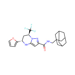 O=C(NCC12CC3CC(CC(C3)C1)C2)c1cc2n(n1)[C@H](C(F)(F)F)C[C@@H](c1ccco1)N2 ZINC000012469499