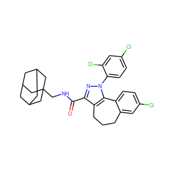 O=C(NCC12CC3CC(CC(C3)C1)C2)c1nn(-c2ccc(Cl)cc2Cl)c2c1CCCc1cc(Cl)ccc1-2 ZINC000140396565