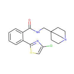 O=C(NCC12CCN(CC1)CC2)c1ccccc1-c1nc(Cl)cs1 ZINC000049785041