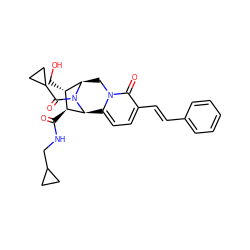 O=C(NCC1CC1)[C@H]1[C@H](CO)[C@H]2Cn3c(ccc(/C=C/c4ccccc4)c3=O)[C@@H]1N2C(=O)C1CC1 ZINC000095879015