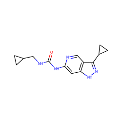 O=C(NCC1CC1)Nc1cc2[nH]nc(C3CC3)c2cn1 ZINC000261137330