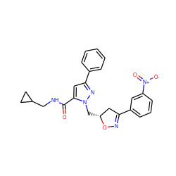 O=C(NCC1CC1)c1cc(-c2ccccc2)nn1C[C@@H]1CC(c2cccc([N+](=O)[O-])c2)=NO1 ZINC000012477345