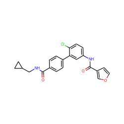 O=C(NCC1CC1)c1ccc(-c2cc(NC(=O)c3ccoc3)ccc2Cl)cc1 ZINC000040917633