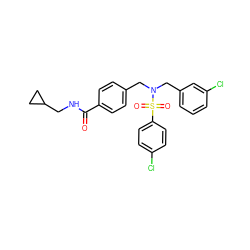 O=C(NCC1CC1)c1ccc(CN(Cc2cccc(Cl)c2)S(=O)(=O)c2ccc(Cl)cc2)cc1 ZINC000049035506