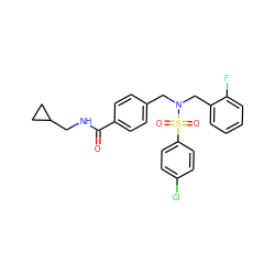 O=C(NCC1CC1)c1ccc(CN(Cc2ccccc2F)S(=O)(=O)c2ccc(Cl)cc2)cc1 ZINC000049050651