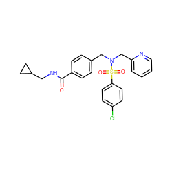 O=C(NCC1CC1)c1ccc(CN(Cc2ccccn2)S(=O)(=O)c2ccc(Cl)cc2)cc1 ZINC000049111996