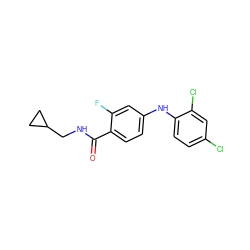 O=C(NCC1CC1)c1ccc(Nc2ccc(Cl)cc2Cl)cc1F ZINC000149641146