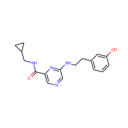 O=C(NCC1CC1)c1cncc(NCCc2cccc(O)c2)n1 ZINC000028882444