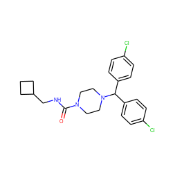 O=C(NCC1CCC1)N1CCN(C(c2ccc(Cl)cc2)c2ccc(Cl)cc2)CC1 ZINC000040874524