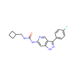 O=C(NCC1CCC1)Nc1cc2[nH]nc(-c3ccc(F)cc3)c2cn1 ZINC000219757989