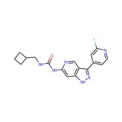 O=C(NCC1CCC1)Nc1cc2[nH]nc(-c3ccnc(F)c3)c2cn1 ZINC000219757863