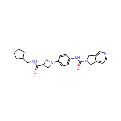 O=C(NCC1CCCC1)C1CN(c2ccc(NC(=O)N3Cc4ccncc4C3)cc2)C1 ZINC000166388707