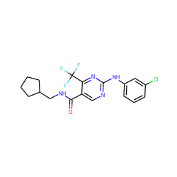 O=C(NCC1CCCC1)c1cnc(Nc2cccc(Cl)c2)nc1C(F)(F)F ZINC000028645345