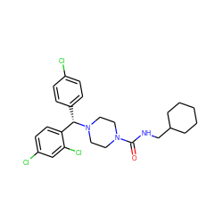 O=C(NCC1CCCCC1)N1CCN([C@@H](c2ccc(Cl)cc2)c2ccc(Cl)cc2Cl)CC1 ZINC000042887913