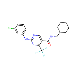 O=C(NCC1CCCCC1)c1cnc(Nc2cccc(Cl)c2)nc1C(F)(F)F ZINC000028645327