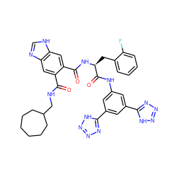 O=C(NCC1CCCCCC1)c1cc2nc[nH]c2cc1C(=O)N[C@@H](Cc1ccccc1F)C(=O)Nc1cc(-c2nnn[nH]2)cc(-c2nnn[nH]2)c1 ZINC000029481538