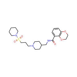 O=C(NCC1CCN(CCCS(=O)(=O)N2CCCCC2)CC1)c1cccc2c1OCCO2 ZINC000028330637