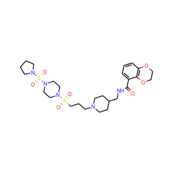 O=C(NCC1CCN(CCCS(=O)(=O)N2CCN(S(=O)(=O)N3CCCC3)CC2)CC1)c1cccc2c1OCCO2 ZINC000028334748