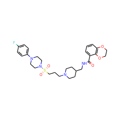 O=C(NCC1CCN(CCCS(=O)(=O)N2CCN(c3ccc(F)cc3)CC2)CC1)c1cccc2c1OCCO2 ZINC000003963632