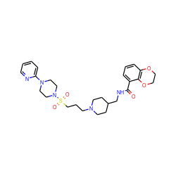 O=C(NCC1CCN(CCCS(=O)(=O)N2CCN(c3ccccn3)CC2)CC1)c1cccc2c1OCCO2 ZINC000028339771