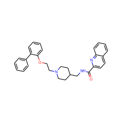 O=C(NCC1CCN(CCOc2ccccc2-c2ccccc2)CC1)c1ccc2ccccc2n1 ZINC000095577810